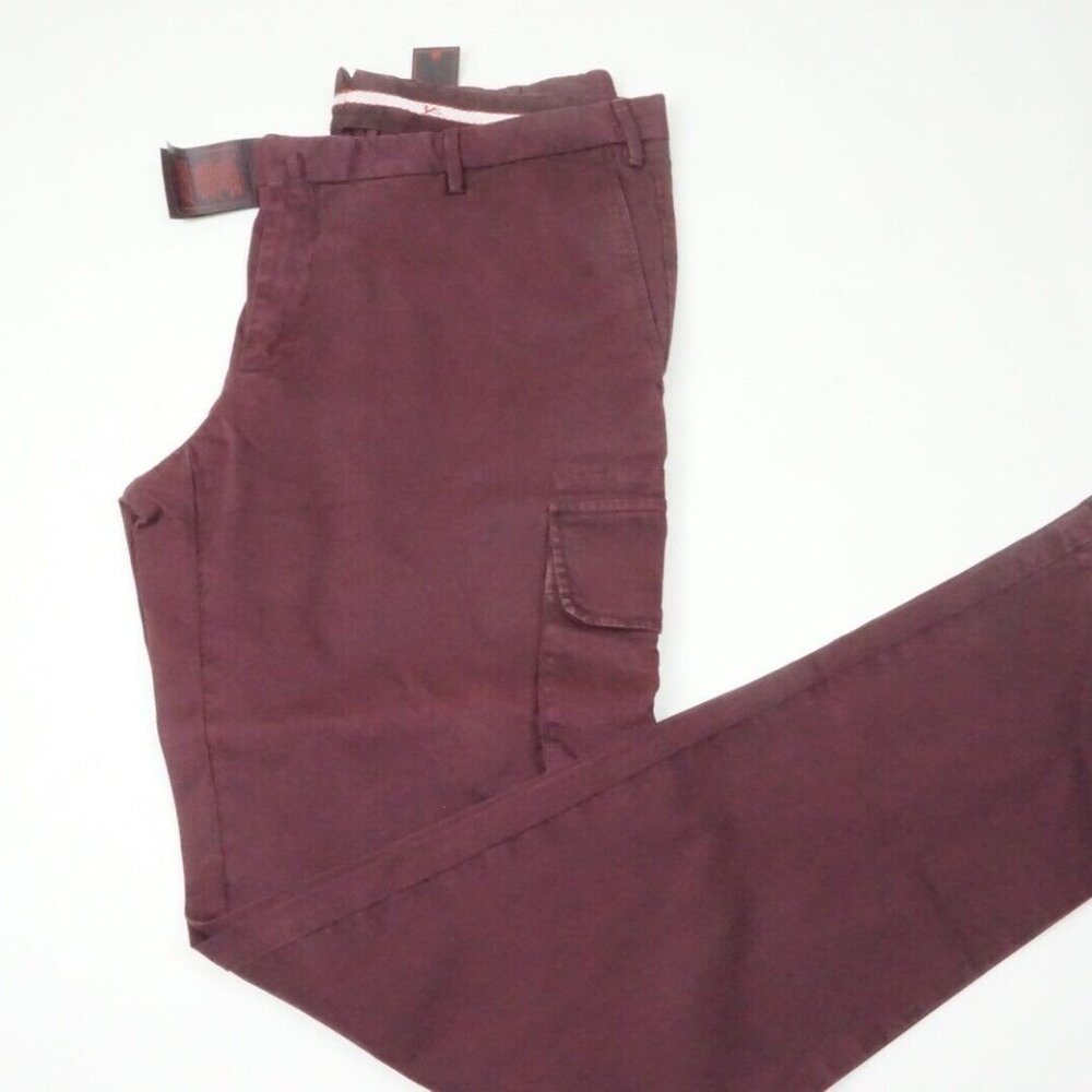 Isaia Tinto Slim Red Cargo Cotton Blend Casual Mens Chino Pant 56R EU NEW